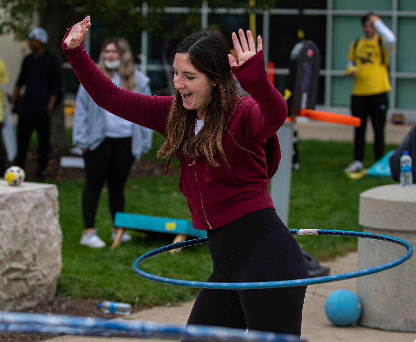 Hailey Tyrell hula hoops at THON 5K